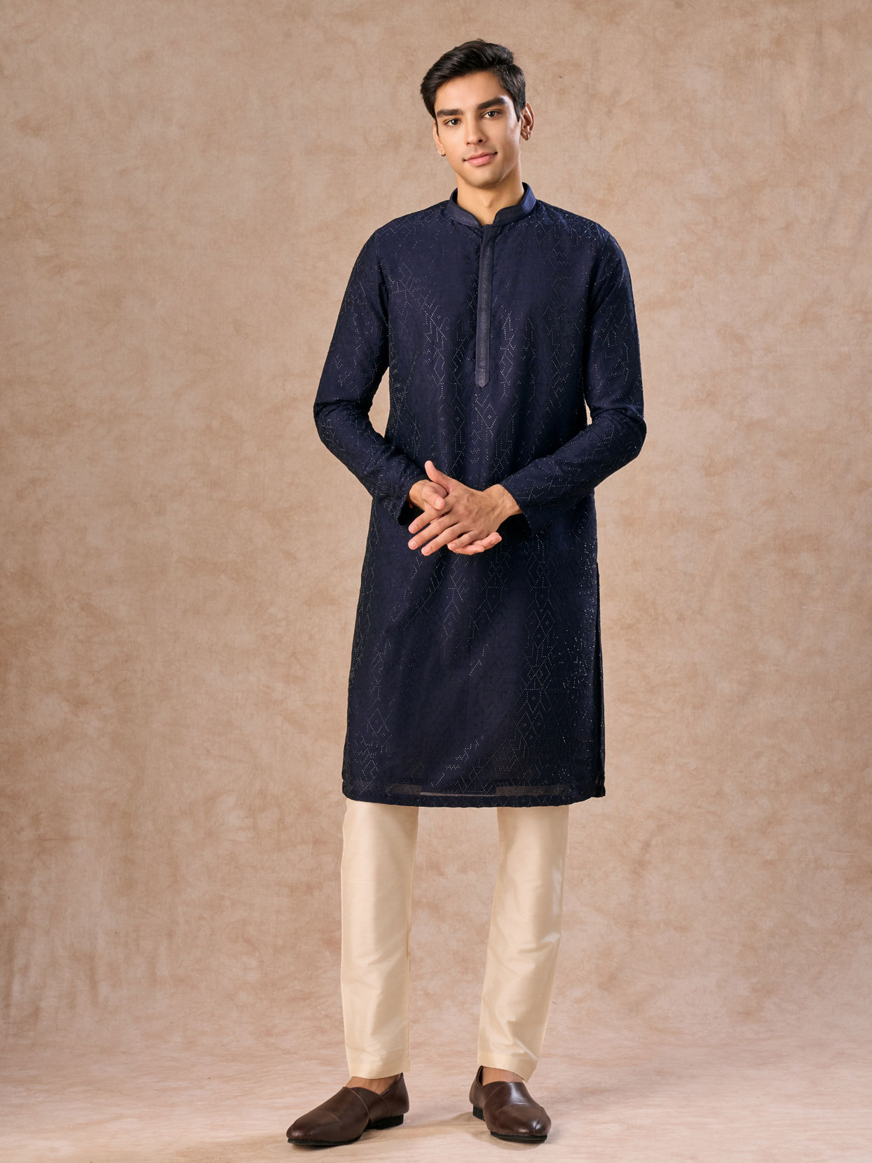 Manyavar Men Mystic Dark Blue Kurta Pajama Set