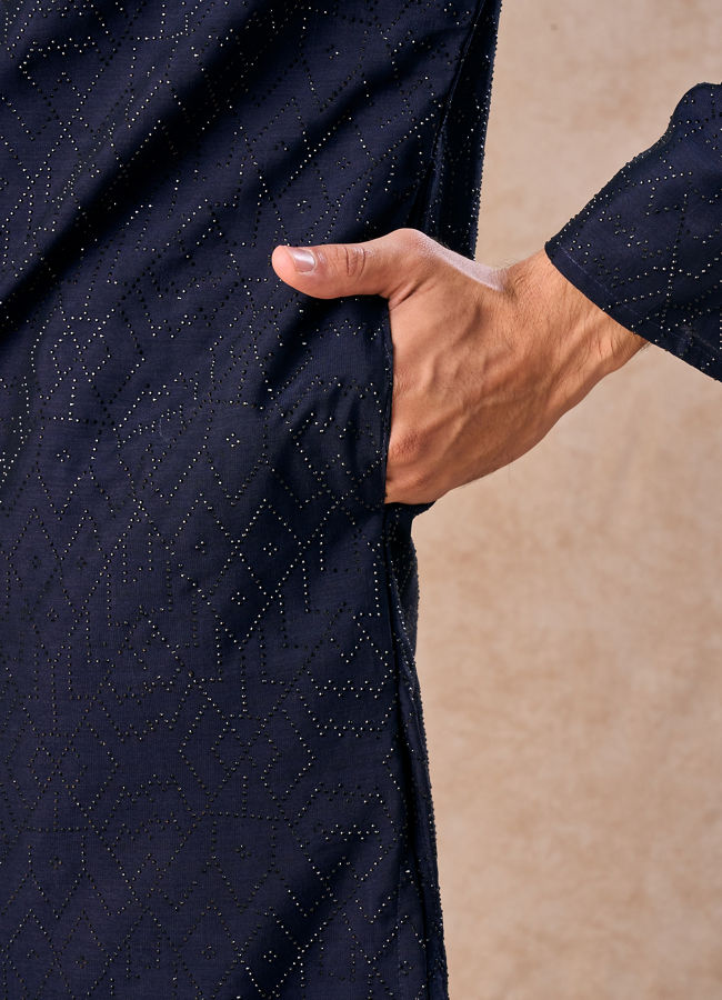 Manyavar Men Mystic Dark Blue Kurta Pajama Set