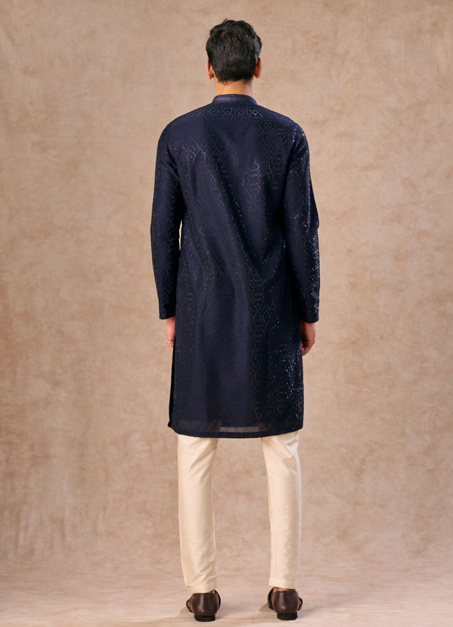 Manyavar Men Mystic Dark Blue Kurta Pajama Set