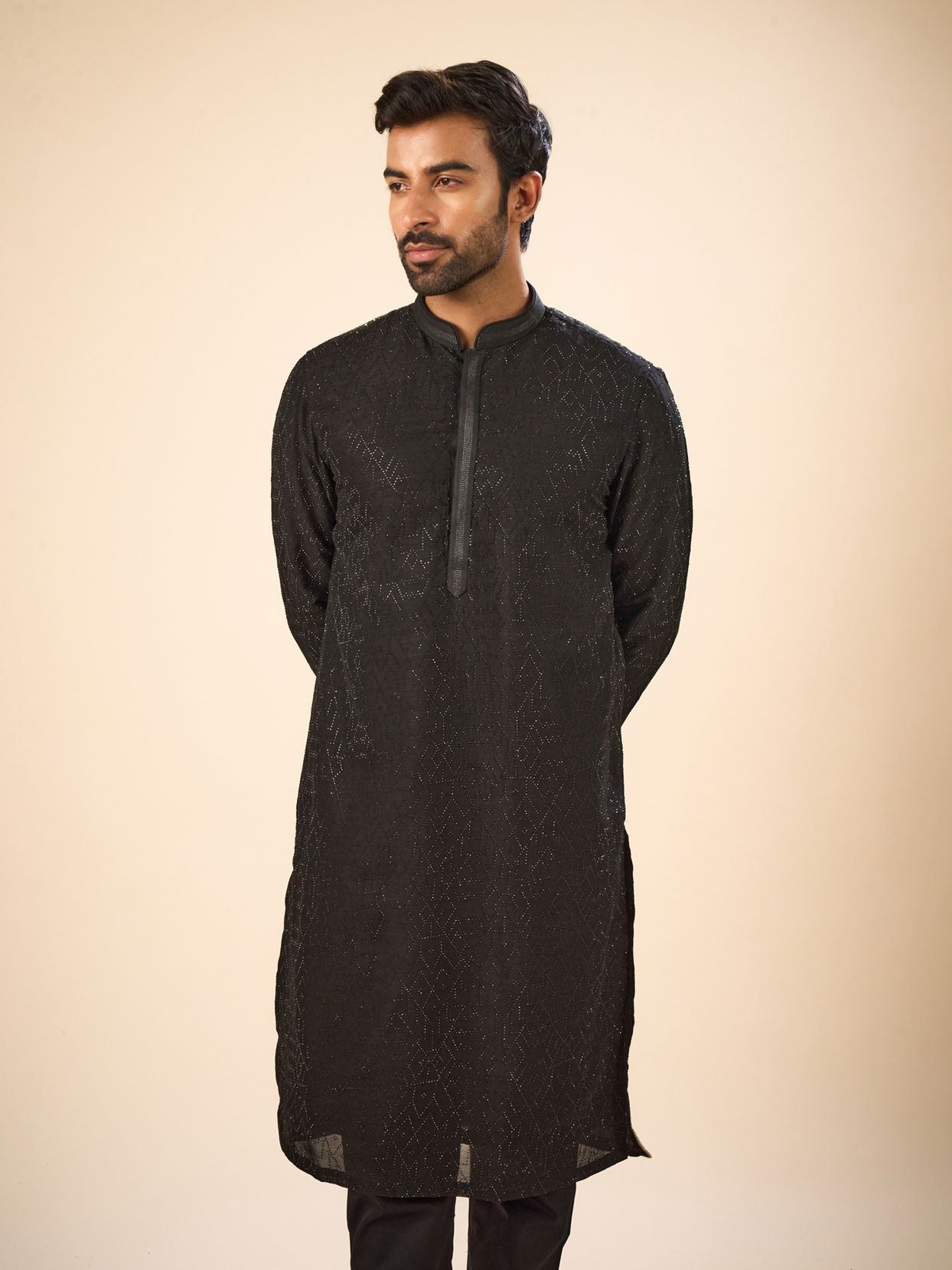 Manyavar Men Black Elegance Kurta Pajama