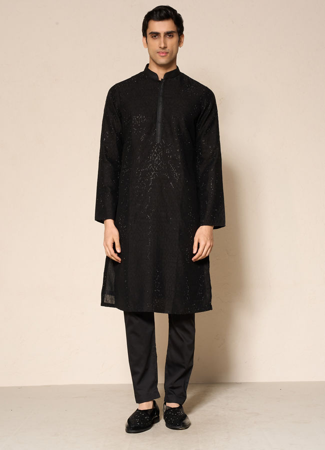 Manyavar Men Black Elegance Kurta Pajama