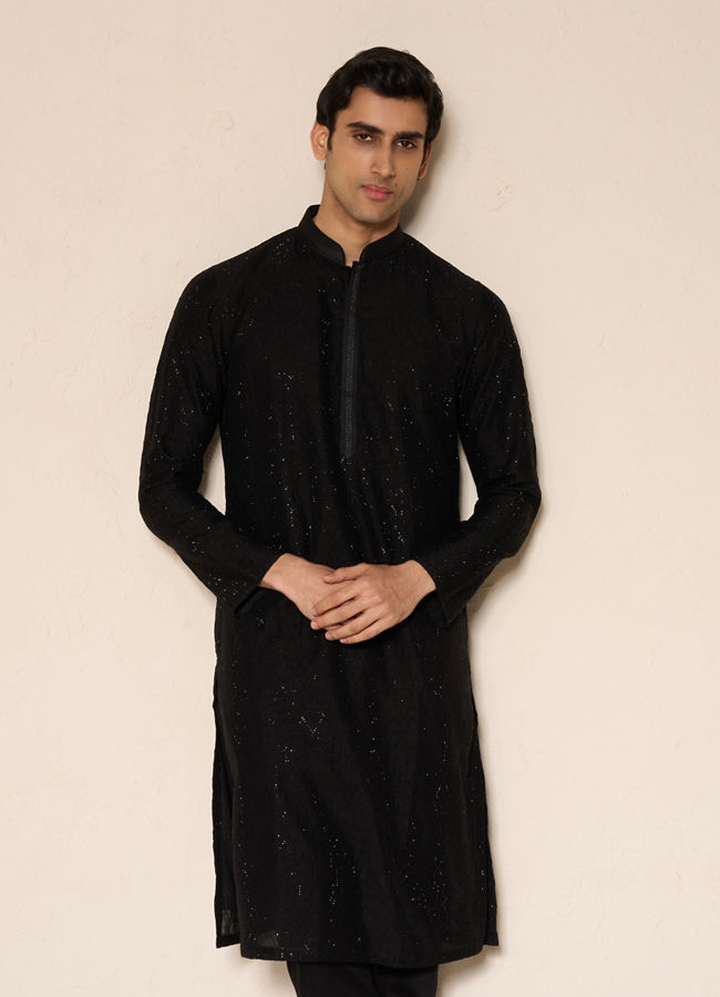 Manyavar Men Black Elegance Kurta Pajama