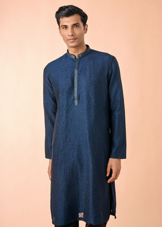 Manyavar Men Teal Blue Elegance Kurta Pajama