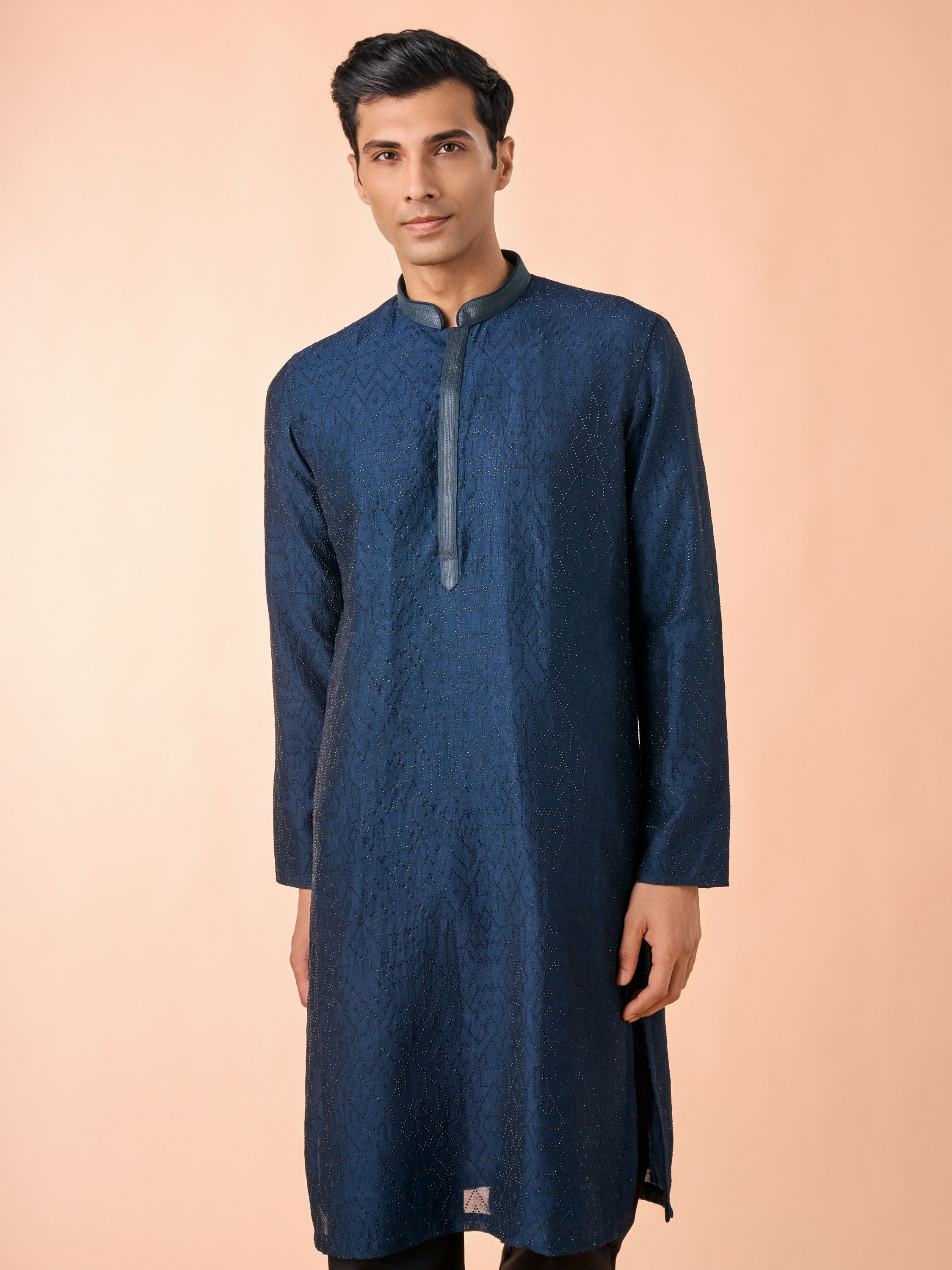Manyavar Men Teal Blue Elegance Kurta Pajama