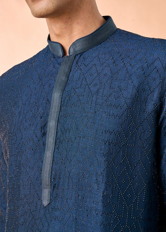 Manyavar Men Teal Blue Elegance Kurta Pajama