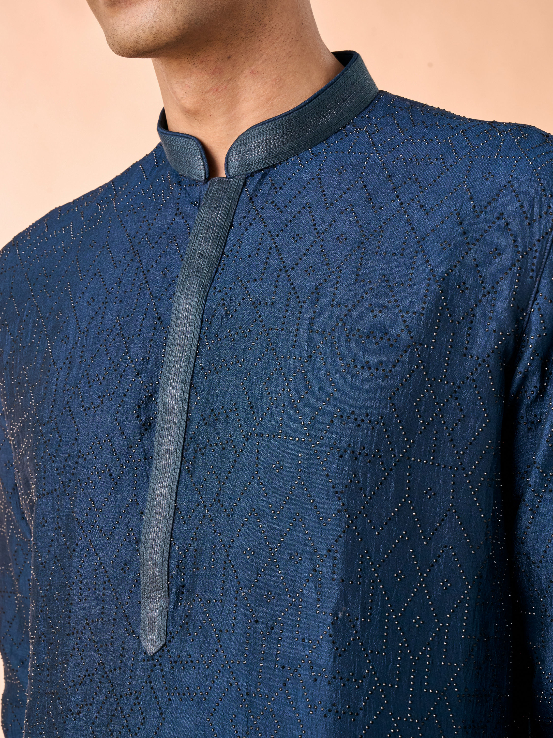 Manyavar Men Teal Blue Elegance Kurta Pajama
