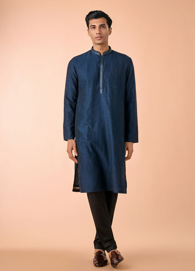 Manyavar Men Teal Blue Elegance Kurta Pajama