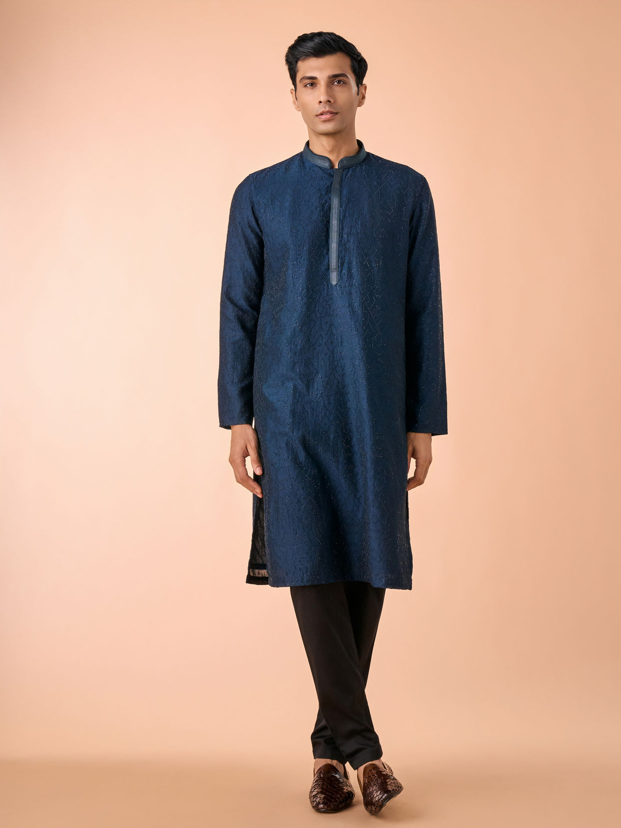 Manyavar Men Teal Blue Elegance Kurta Pajama