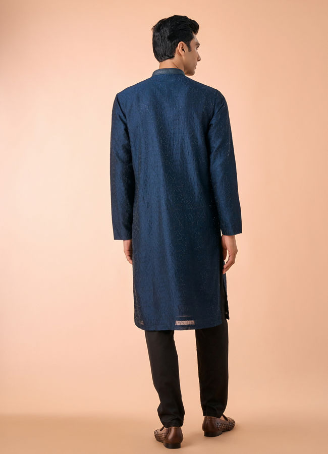 Manyavar Men Teal Blue Elegance Kurta Pajama