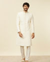 Manyavar Men Warm White Scallop Shell Patterned Sherwani Set