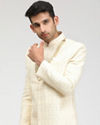 Manyavar Men Sea Shell White Self Design Sherwani