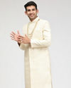 Manyavar Men Sea Shell White Self Design Sherwani