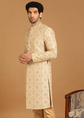 Fawn Embroidered Sherwani image number 3