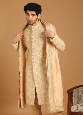 Fawn Embroidered Sherwani image number 1