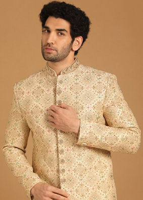 Fawn Embroidered Sherwani image number 0