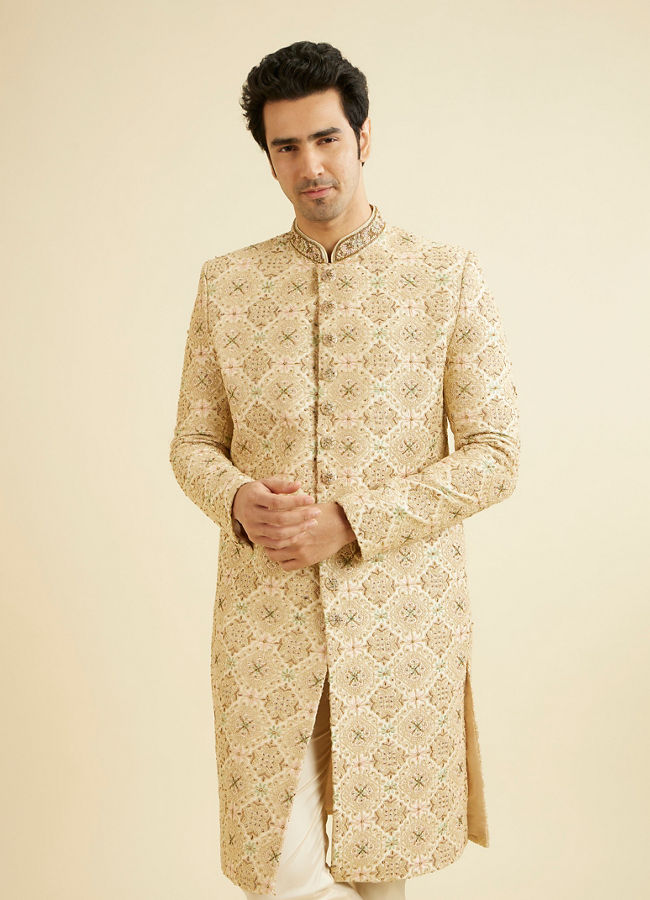 alt message - Manyavar Men Fawn Embroidered Sherwani image number 0