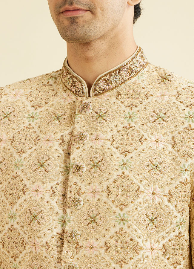 Manyavar Men Fawn Embroidered Sherwani
