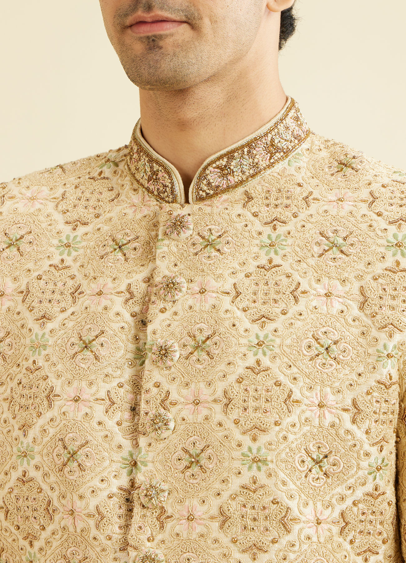 Manyavar Men Fawn Embroidered Sherwani