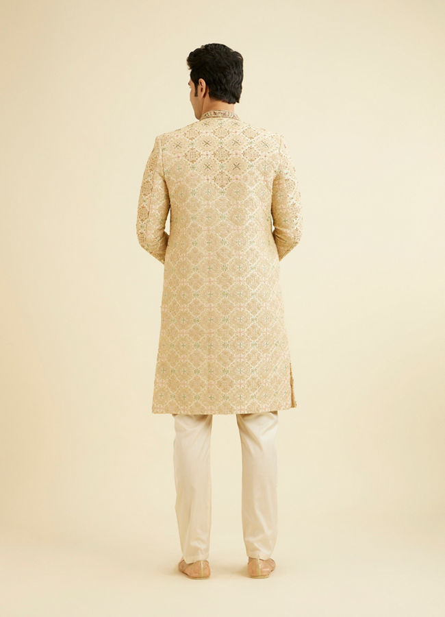 Manyavar Men Fawn Embroidered Sherwani
