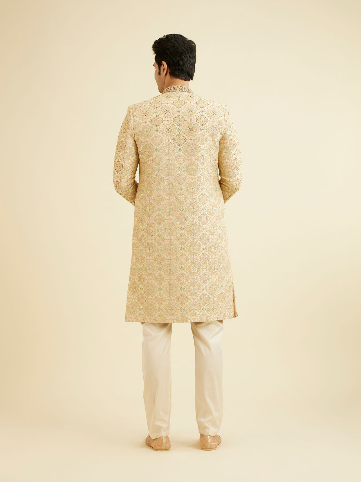 alt message - Manyavar Men Fawn Embroidered Sherwani image number 4