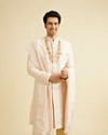 Coral Peach Floral Self Patterned Sherwani Set