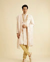 alt message - Manyavar Men Coral Peach Floral Self Patterned Sherwani Set image number 2