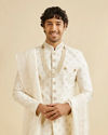 Manyavar Men Warm White Floral Self Patterned Sherwani Set