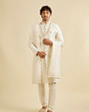 Manyavar Men Warm White Floral Self Patterned Sherwani Set