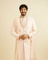 alt message - Manyavar Men Cherry Blossom Pink Floral Patterned Sherwani Set image number 0