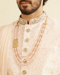 Manyavar Men Cherry Blossom Pink Floral Patterned Sherwani Set