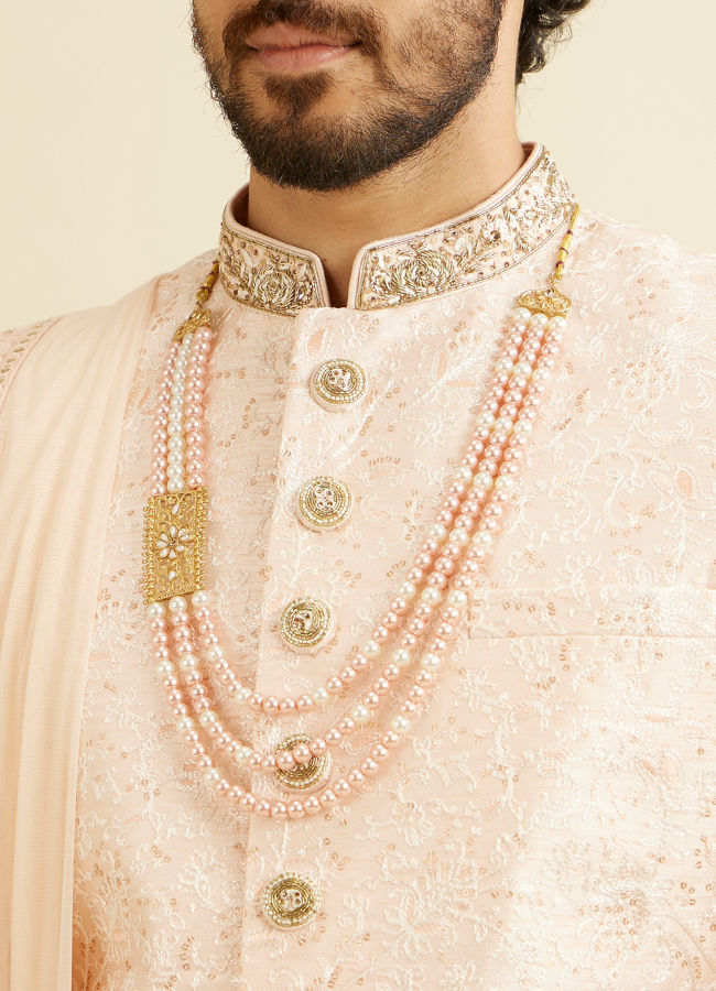 Manyavar Men Cherry Blossom Pink Floral Patterned Sherwani Set