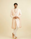 Manyavar Men Cherry Blossom Pink Floral Patterned Sherwani Set