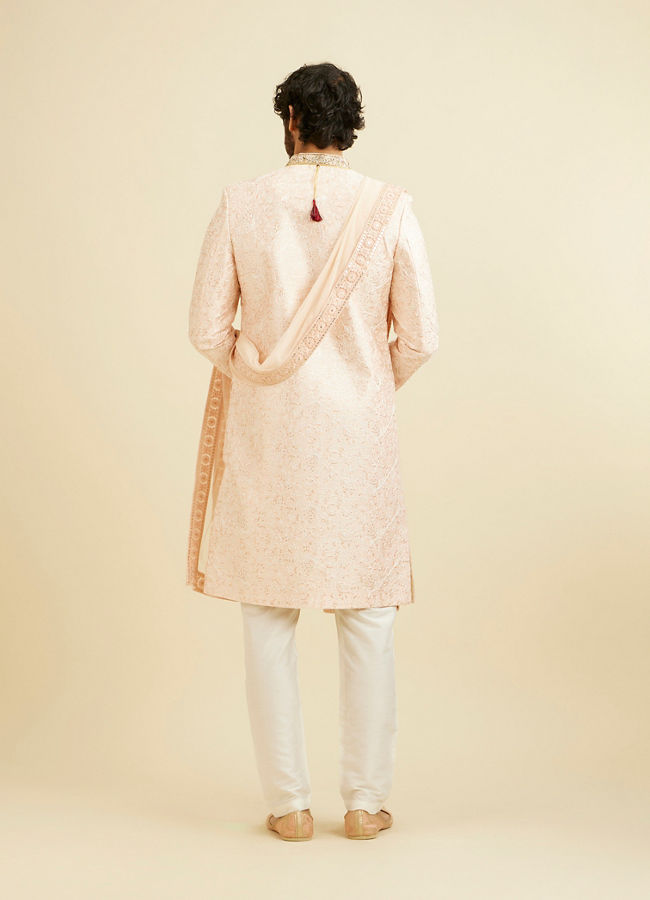 Manyavar Men Cherry Blossom Pink Floral Patterned Sherwani Set