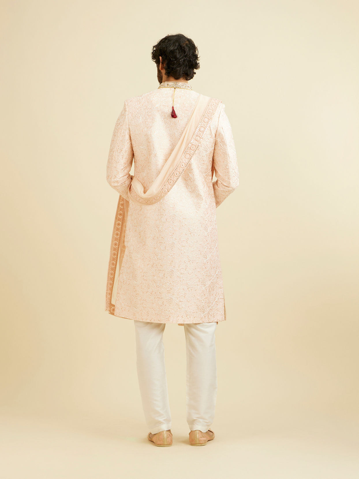 Manyavar Men Cherry Blossom Pink Floral Patterned Sherwani Set