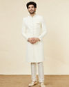 Manyavar Men Antique White Floral Patterned Sequined Sherwani Set