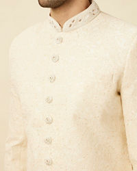 Manyavar Men Cream Pink Floral and Paisley Patterned Sherwani Set