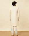 Manyavar Men Cream Pink Floral and Paisley Patterned Sherwani Set