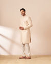 alt message - Manyavar Men Ivory Sequins Embroidered Sherwani with Dupatta image number 4