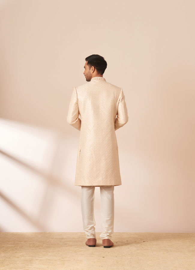 alt message - Manyavar Men Ivory Sequins Embroidered Sherwani with Dupatta image number 2