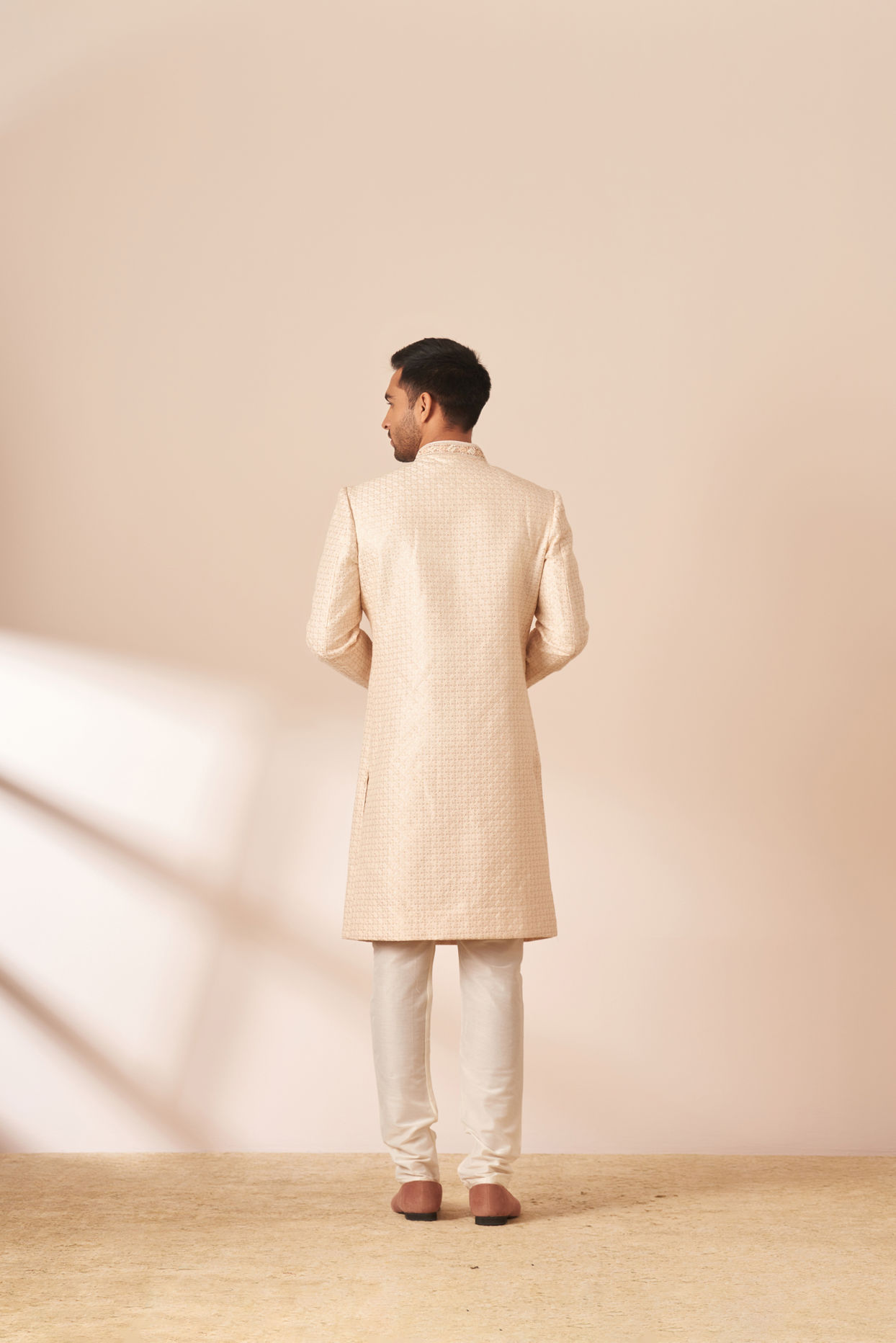 Manyavar Men Ivory Sequins Embroidered Sherwani with Dupatta