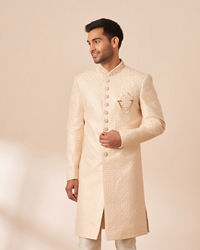 Manyavar Men Ivory Sequins Embroidered Sherwani with Dupatta