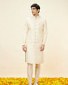 Manyavar Men Golden Cream Buta Patterned Achkan Style Sherwani Set