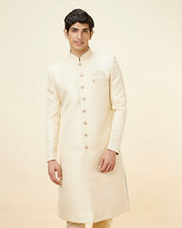 Manyavar Men Golden Cream Buta Patterned Achkan Style Sherwani Set