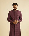 Wine Red Medallion Patterned Sherwani Set