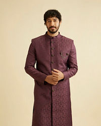 Manyavar Men Wine Red Medallion Patterned Sherwani Set