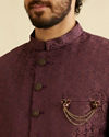 Manyavar Men Wine Red Medallion Patterned Sherwani Set