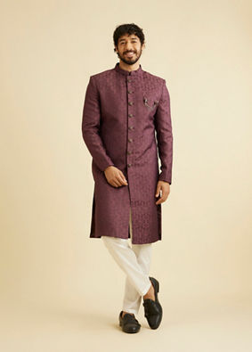 alt message - Manyavar Men Wine Brocade Majestic Sherwani image number 2