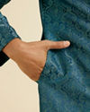 alt message - Manyavar Men Teal Blue Medallion Patterned Sherwani Set image number 3