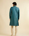 alt message - Manyavar Men Teal Blue Medallion Patterned Sherwani Set image number 6