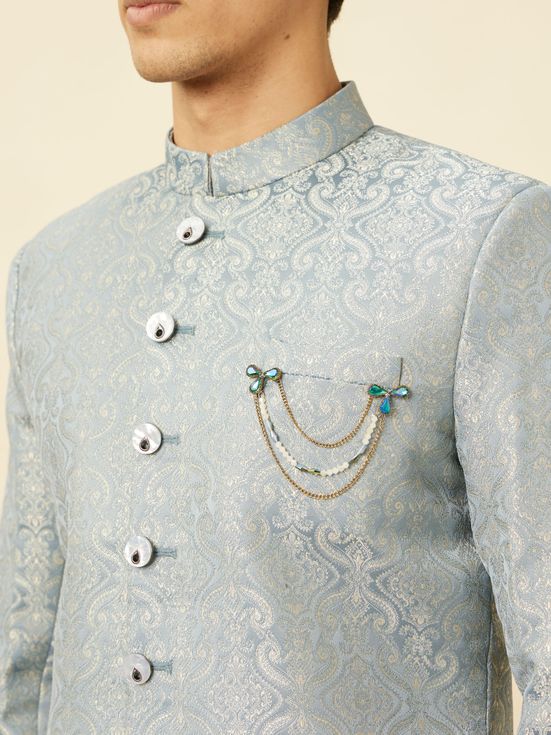 Manyavar Men Blissful Blue Medallion Patterned Sherwani Set